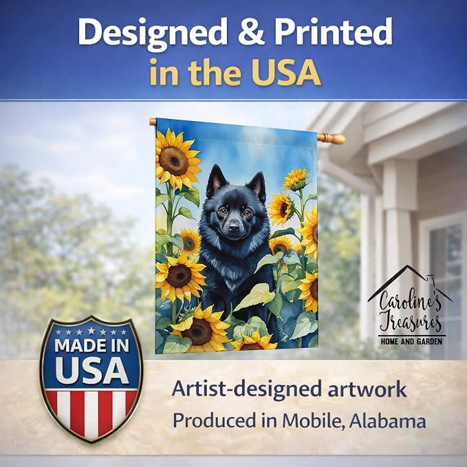 Caroline's Treasures DAC6155CHF Schipperke in Sunflowers House Flag Large Porch Sleeve Pole Decorative Outside Yard Banner Artwork Wall Hanging, Polyester, House Size, Multicolor