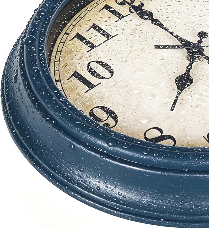 Outdoor Clock Waterproof with Thermometer Wall Clock for Patio Pool Bathroom Kitchen 12 Inch Blue