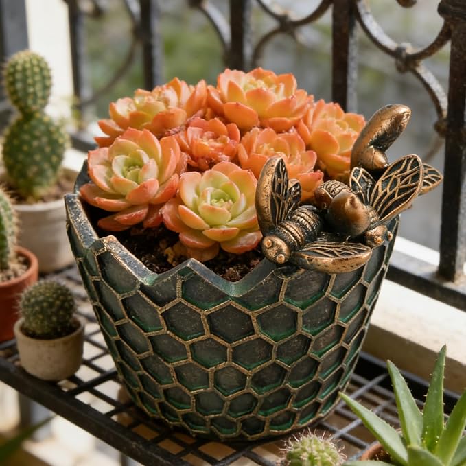 Garden Flower Pots Outdoor Planter: Decorative Pots for Plants Indoor with Drainage Cute Small 6 inch Mums Gardening Porch Railing Yard Decor Patio Decorations