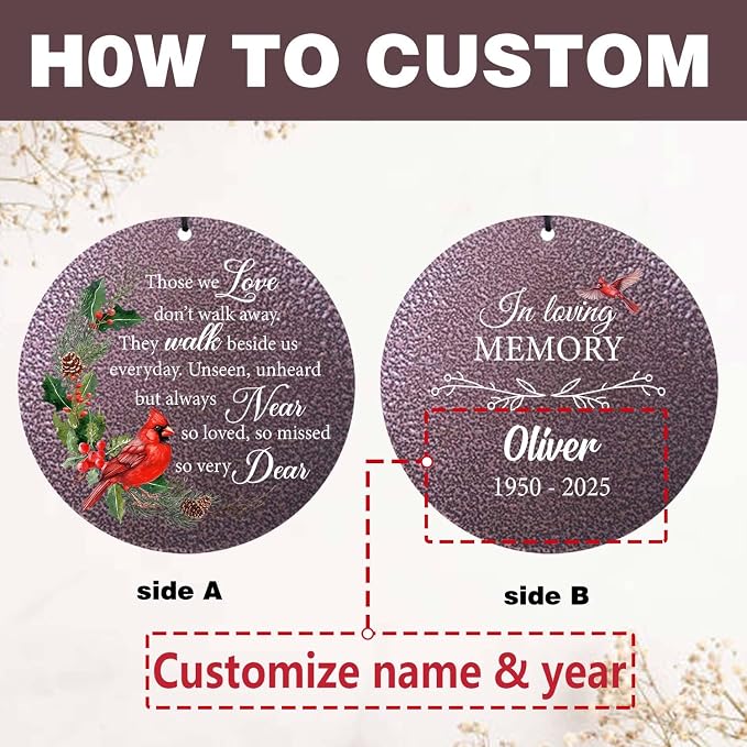 ASTARIN Personalized Cardinal Wind Chime Memorial, Customized Sympathy Wind Chimes for Loss of Loved One, in Memory of Loved Ones Lost, Bereavement Gifts Windchimes Outdoor, Produced in Texas