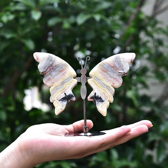 JIC Gem 10cm Crazy Lace Agate Crystal Butterfly with Stand Natural Healing Crystal Decor Gift