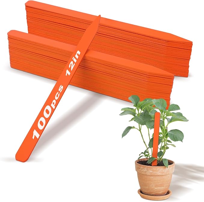Weysat 100 Pcs 12" Wood Plant Labels for Field or Containers Plant Tags Wood Garden Labels for Seedling Stakes Markers Nursery Seed Tags with Smooth Surface for Pot Herbs Flowers Vegetables (Orange)