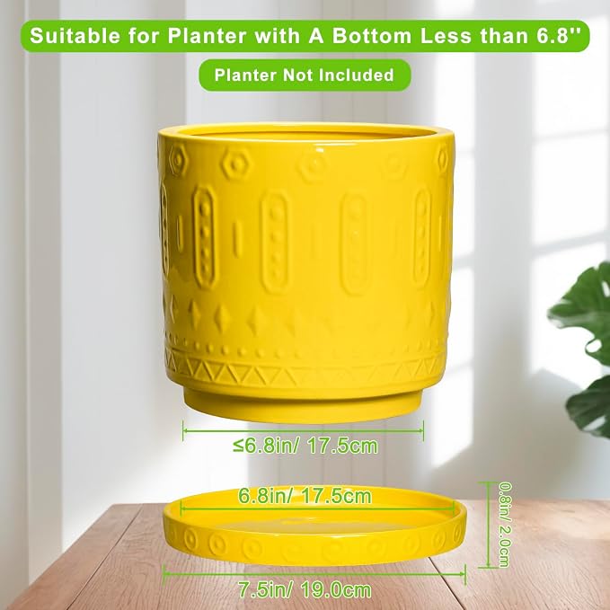 Eightpot Ceramic Plant Saucer, 7.5 Inch Plant Plates to Catch Water for Indoor Outdoors, Round Plants Trays for Pots, Modern Plants Dishes to Catch Water, Decorative Flower Pot Trays, Yellow