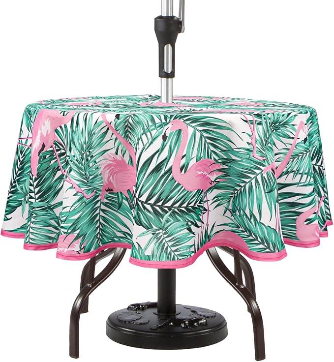 Round Outdoor Tablecloth with Umbrella Hole Umbrella Tablecloth Patio Tablecloths with Zipper for Courtyards, Terraces, and Beaches 60 in