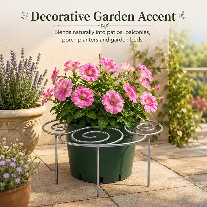 Plant Support Ring for Outdoor Plants, 17.32 x 17.32 in Metal Garden Stake, Decorative Peony Support Cage for Potted Flowers, Hydrangeas, Roses, 1 Pack