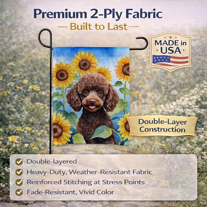 Caroline's Treasures DAC6139GF Chocolate Poodle in Sunflowers Garden Flag Mailbox Flag Decorative Yard Flag Banner Outside Patio Artwork Yard Flower Beds, Garden Size, Multicolor