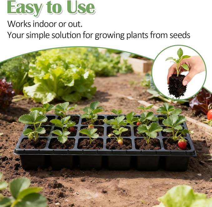 RooTrimmer 10 Pack 18 Cell Seed Starter Trays - 2.9 "Deep 3 Inch Big Cell Plastic Nursery Trays, 20" x 10", for 1020 Flat Trays Seed Germination, Planting Seedlings & Propagation