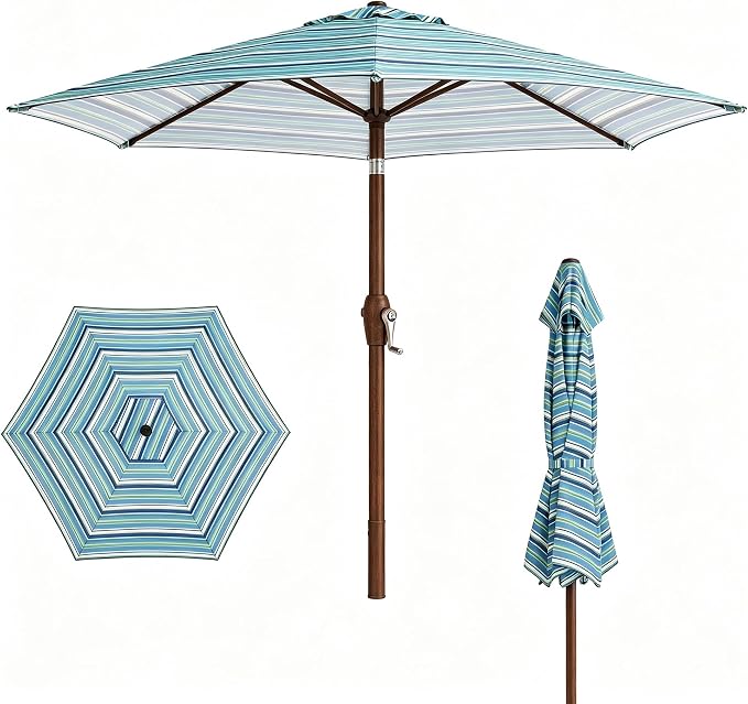7.5ft Patio Umbrella, Outdoor Table Market Umbrella with Smooth Crank Lift, 6 Windproof Fiberglass Ribs, UPF50+ UV Protection for Deck, Pool, Garden and Backyard