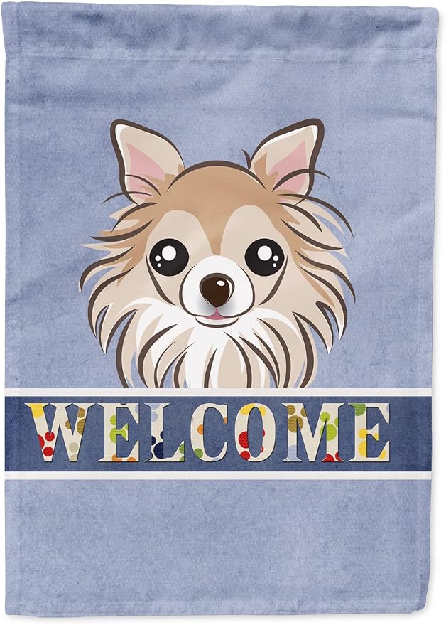 Caroline's Treasures BB1437GF Chihuahua Welcome Garden Flag, Blue Mailbox Flag Decorative Yard Flag Banner Outside Patio Artwork Yard Flower Beds, Garden Size, Multicolor