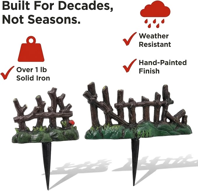 Lulu Decor, 100% Cast Iron Fairy Garden Fence Garden Decor Fairy Garden Accessories (4 Pc)
