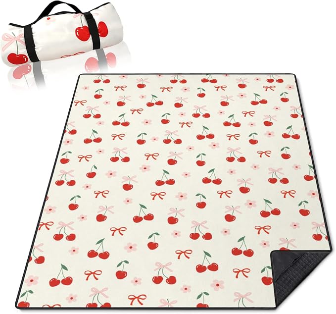 Cherry Picnic Blankets Waterproof Foldable,60’‘x80'' Portable Dual Layers Outdoor Travel Camping Backpacking Hiking Beach Blanket Mat for Grass Padded Lawn Park Beach,Cherry Picnic Accessories