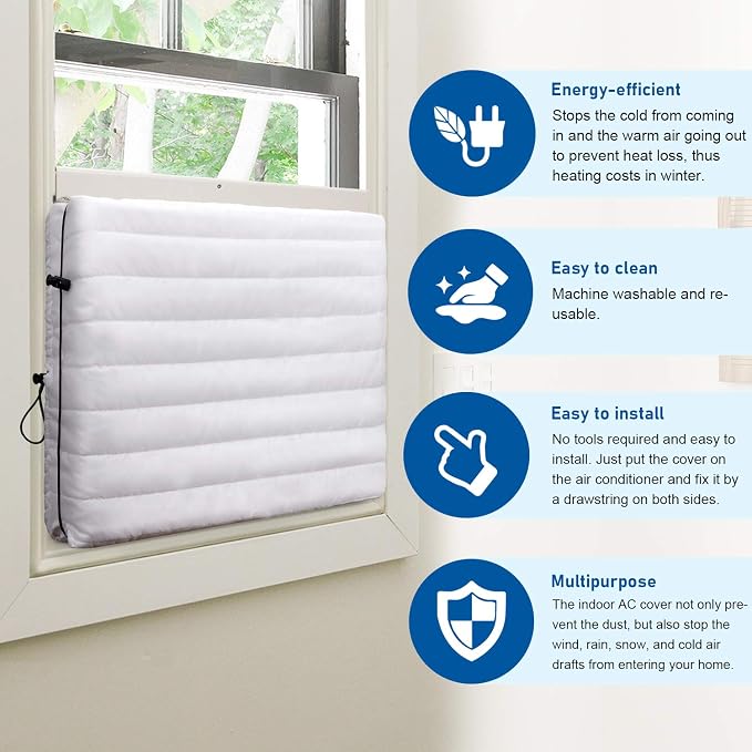 FORSPARK Indoor Air Conditioner AC Covers for Inside with Free Drawstring, 17L x 13H x 3.5D inches White
