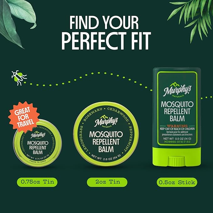 Murphy's Naturals Mosquito Repellent Balm, Plant-Based, 0.5 oz (Pack of 3) | Formulated with cedarwood, lemongrass & rosemary oils; DEET-free*, repels mosquitoes up to 2 hrs & ticks 1 hr; travel-size