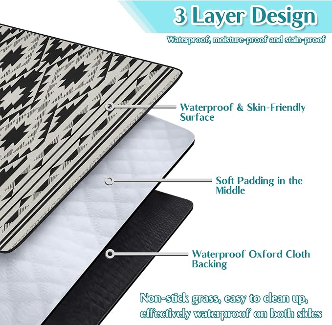 Boho Picnic Blankets Waterproof Foldable, 80″X80″ Tribal Large Picnic Mat Outdoor Blanket for Grass, Thick Beach Blanket Sandproof Picnic Accessories for Camping Party Park Patio Hiking