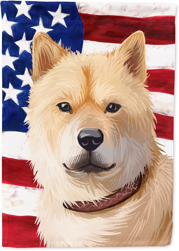 Caroline's Treasures CK6560CHF Hokkaido Dog American Flag House Flag Large Porch Sleeve Pole Decorative Outside Yard Banner Artwork Wall Hanging, Polyester, House Size, Multicolor