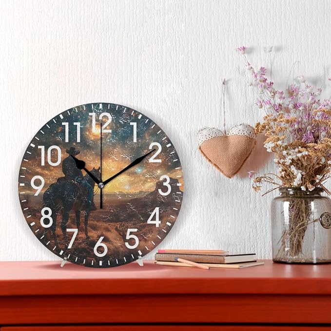 ALAZA Home Decor Horse Galaxy Swril Round Acrylic 9.84 Inch Wall Clock Non Ticking Silent Clock Art for Living Room Kitchen Bedroom