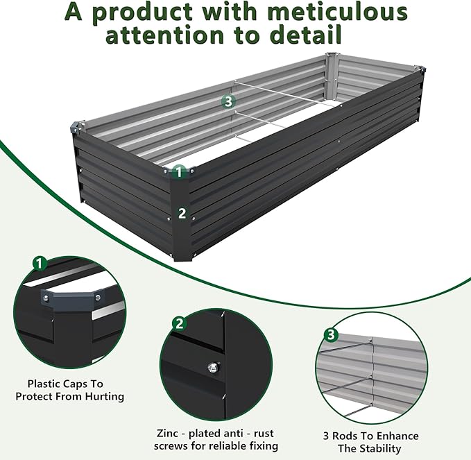 2PCS 8x2x1ft Galvanized Raised Garden Kit,Metal Planter Box,Black | Outdoor Elevated Metal Planter Box For Vegetables, Flowers & Herbs. Rustproof Galvanized Steel, Open Drainage, Easy Assembly
