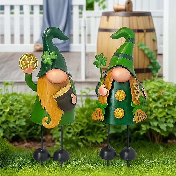 18 Inch Spring Gnomes Outdoor Decor, 2Pcs Metal Gnomes Garden Stakes, Gnome Gifts for Women Outside Decorations for Yard Home Garden Lawn Patio