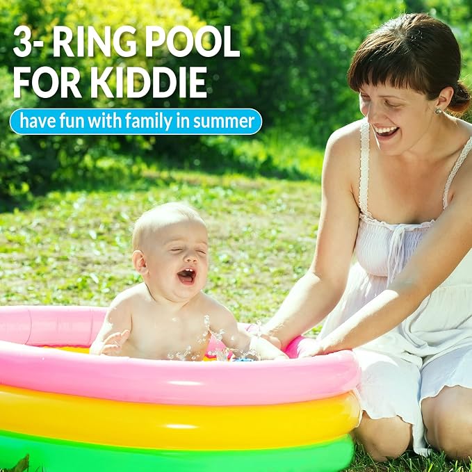 Jerify 6 Pack Kiddie Pool for Toddler 34 x 10 Inch Inflatable Kids Swimming Pool Small Baby Blow up 3 Rings Round Baby Padding Ball Pond for Indoor and Outdoor Water Game Play Center(Bright Style)