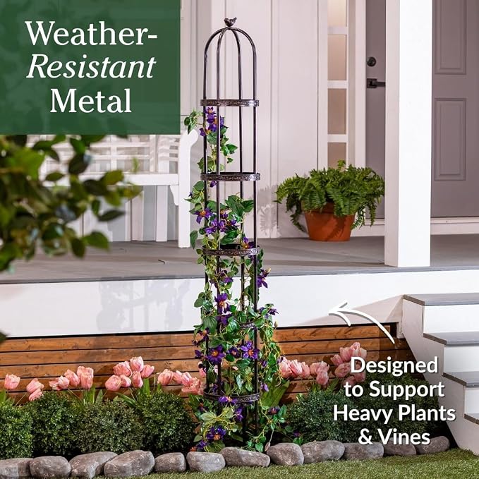 Evergreen 7 ft Garden Trellis for Climbing Plants Outdoor Metal Garden Obelisk, Indoor Plant Trellis for Potted Plants & Heavy Vines Support, Antique Copper