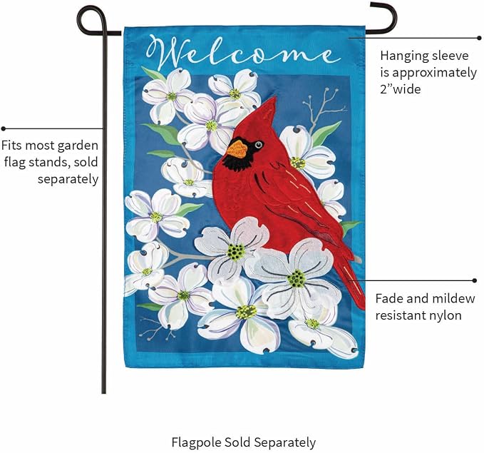 Evergreen Flag Spring Dogwood Cardinal Applique Garden 12x18 double sided | Small Garden Flags For Outside | Welcome Spring Flag Décor for Yards and Gardens