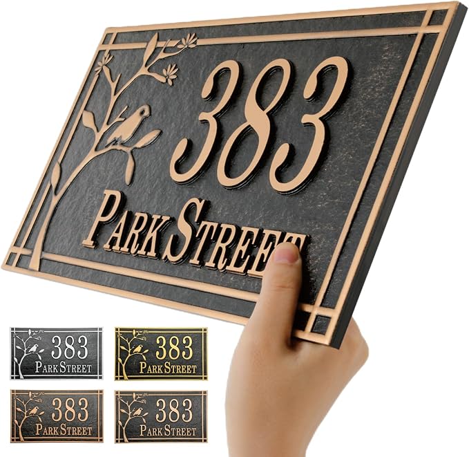 Address Sign Lawn Mounted Metal - Custom House Number Plaque Sign with 2 Metal Stakes,House Address Numbers for Outside House,Yard,Garden,Grass,Ground,Drive Way,Lawn,4 Colors, 13''x 7''