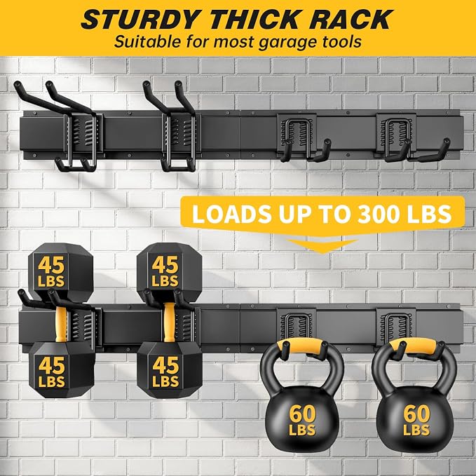 UUP 32 Inches Garage Storage, Garage Organization, Wall Mount Garden Tool Organizer, Max 300lbs Adjustable Metal Hooks, Yard Shed Hanging Rack, Heavy Duty Shelving for Rake Broom Mop Snowboard