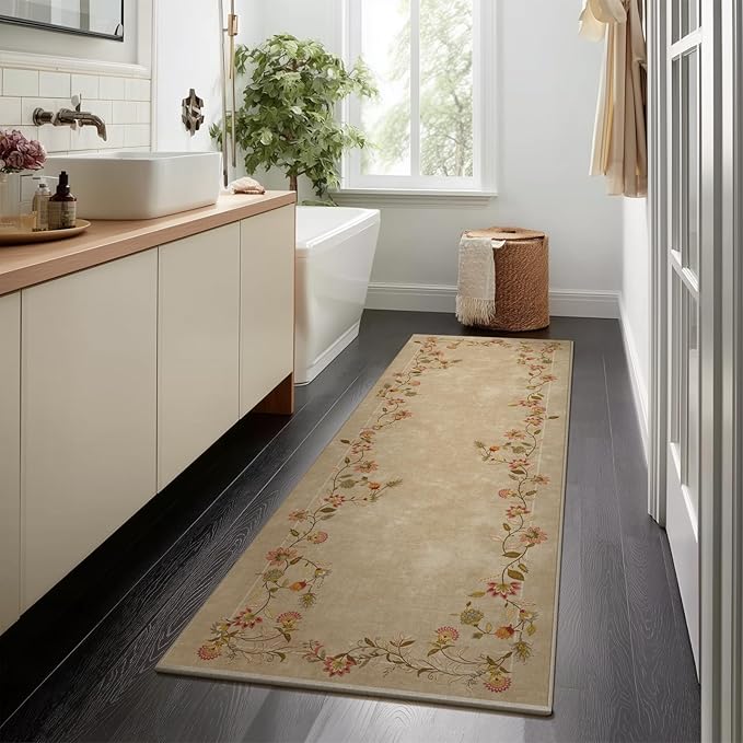 2x6 Washable Runner Rugs for Entryway: Kitchen Rugs Non Slip Backing Stain Resistant Low Pile Soft Indoor Floor Carpet Runners for Hallways Bedroom Kitchen Laundry Room Farmhouse Indoor