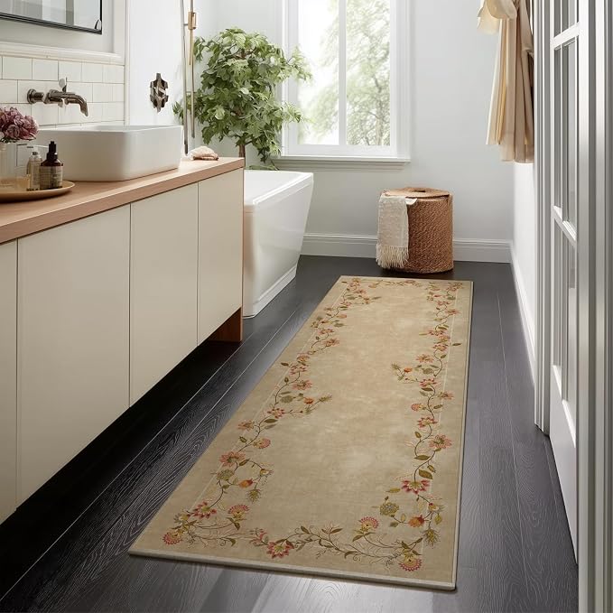 Washable Kitchen Runner Rugs for Entryway: 2'6"x8' Hallway Rug Stain Resistant Non Slip Low Pile Soft Living Room Floor Carpet Runners for Bedroom Kitchen Laundry Room Farmhouse Indoor