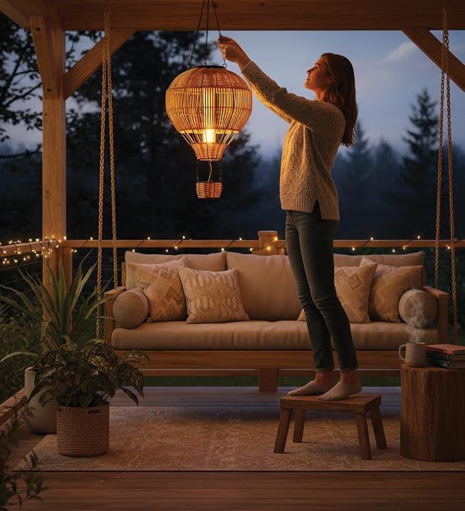Regal Art & Gift Hot Air Balloon Solar Lantern – Hanging Solar-Powered LED Lights, Waterproof Portable Decorative Outdoor Lamp Made of Metal & Glass for Garden, Patios & Pathway – Wicker (Large)