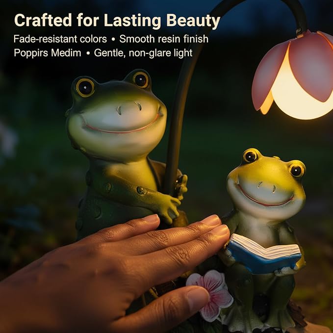 Solar Frog Garden Statue with Flower Lamp for Outdoor, Waterproof Frogs Garden Decor for Yard, Lawn , Balcony, Garden Figurine Lights for Patio Decor, Ideal Gift for Garden Lovers & Homeowners