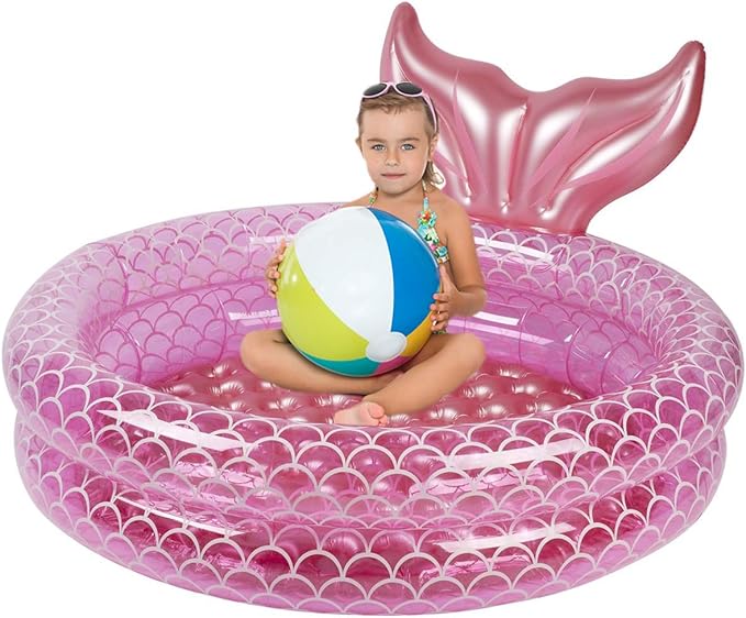 Kiddie Swimming Pool, Inflatable Mermaid Pool, Indoor Outdoor Ball Pit for Kids (59 inch)