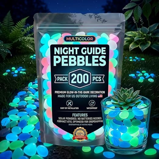 Glow Colorful in the Dark Garden Rocks – Night Guide Stones for Yard, Walkways, Fish Tanks & Landscaping, Luminous Outdoor Decorative Pebbles for Aquarium, Pathway, and Garden Decor (200, Rainbow)