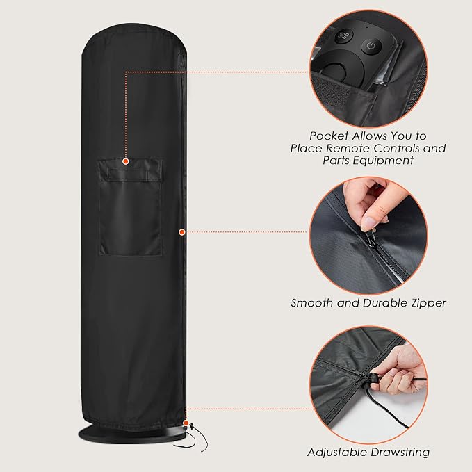Portable Heater Cover for Dreo, Waterproof Electric Heater Cover for Indoor Outdoor Use - 8"D x 29"H, Black