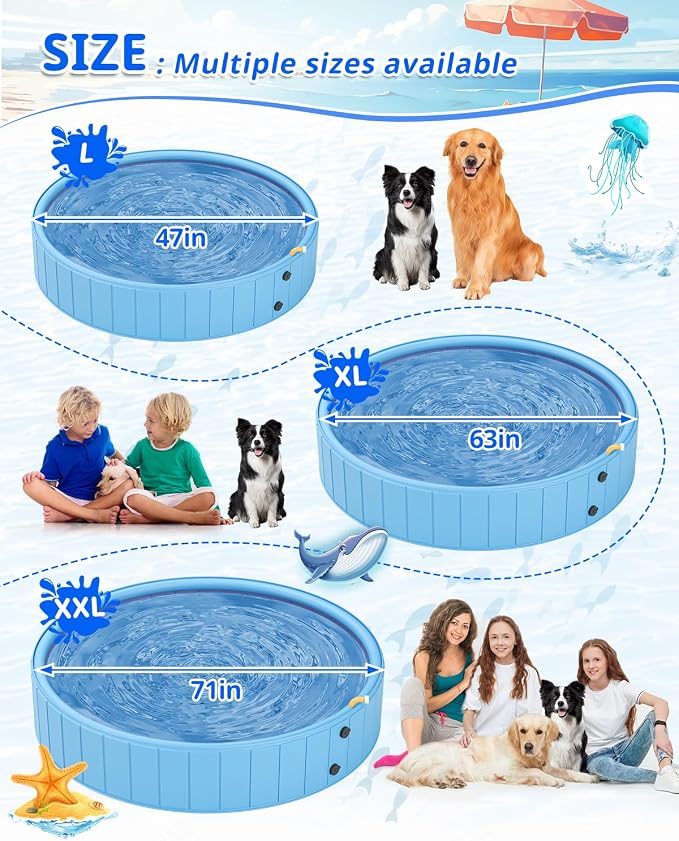 YSJILIDE Dog Pools for Large Dogs, 2-in-1 Sprinkler Pool for Kids Non-Slip Dog Swimming Pool for Outdoor Backyard Kids Dogs Ducks and Pet Baths 63" x 12"