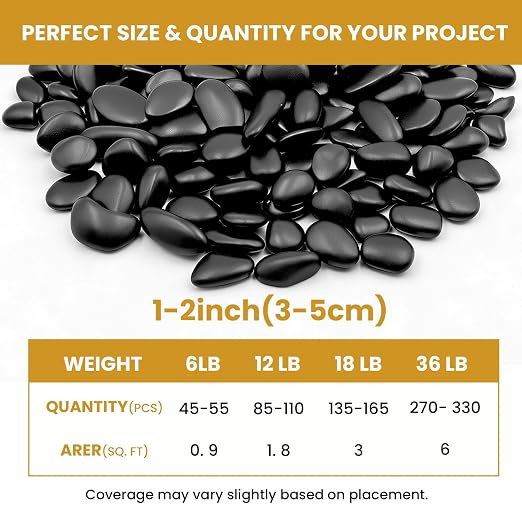 1-2 Inch Black River Rocks, 18LB Polished Natural Decorative Pebbles for Indoor Plants, Planters, Vase Fillers, Fish Tank Rocks, Aquarium Decor, Garden Landscaping & Outdoor DIY