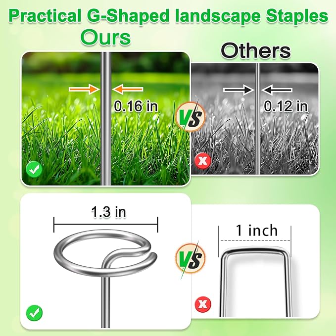 120 Pack 6 Inch 8 Gauge Landscape Staples – G-Shaped Heavy Duty Garden Stakes, 4.0mm Galvanized Ground Anchors, Sharp Beveled Tip for Weed Barrier Fabric, Erosion Control, Artificial Grass & Hard Soil