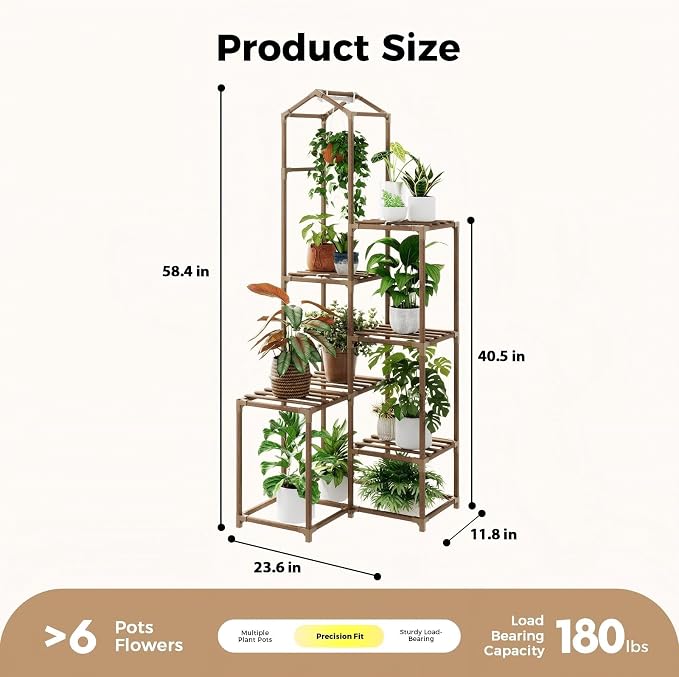 Bamworld Tall Corner Plant Stands with Grow Lights Indoor Outdoor Plant Shelves for Multiple Plants Display Haning Planter Living Room Pation Garden Decor
