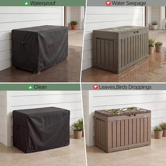 SheeChung Deck Box Cover Waterproof,Patio Storage Box Cover 63"Lx30"Wx28"H | Heavy Duty 600D Polyester Oxford Cover,Fit 150-230 Gallon Outdoor Storage Box,Adjustable Drawstrings,Anti-fouling