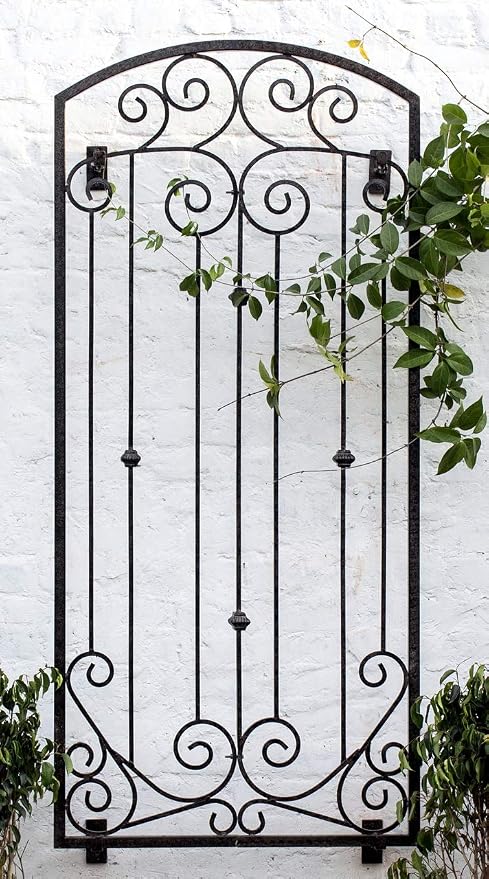 H Potter Wall Mounted Garden Trellis 72" H, Heavy Duty Iron, Charcoal Brown | Adjustable wall brackets included. Powder-coated finish. Supports climbing roses, clematis, ivy and vines.