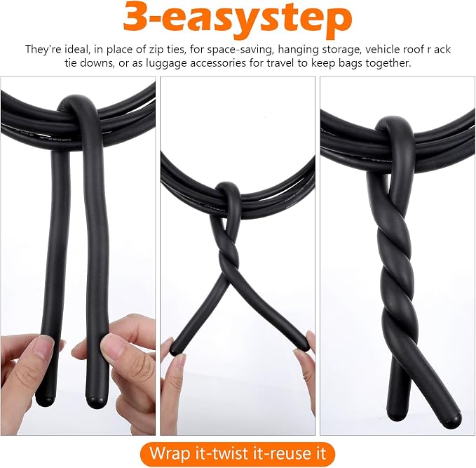 20 Pcs 17 Inch EVA Foam Twist Rubber Ties Reusable Bendable Cable Tie Straps Flexible Heavy Duty Twisty Ties for Organizing Cords Bundling (Black)