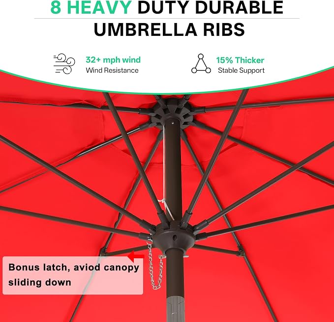 ABCCANOPY 10ft Scalloped Patio Umbrella, Outdoor Table Umbrella with Tilt and Crank, Fiberglass Ribs Deck Umbrella for Patio, Pool, Garden, Picnic (Bright Red)
