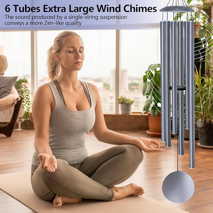 66" Wind Chimes for Outside Deep Tone - 6 Thicken Tubes Large Wind Chimes for Outdoor, Gifts for Mothers Day, Women, Mom, Grandma, Sympathy, Big Windchimes for Garden and Patio (Dusty Blue)