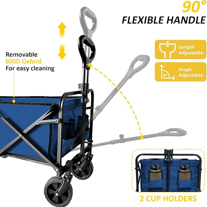 Collapsible Utility Cart Folding Wagon, 320lbs Capacity Lightweight Rolling Cart with Quiet Wheels, Quick-Fold Design for Camping, Shopping, Ourdoor Use, Blue 2PCS