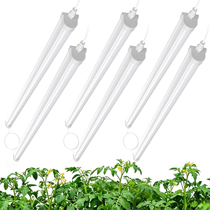 JESLED Plant Grow Lights, 4FT 5000K Full Spectrum Daylight White, 288W(6 X 48W,1800W Equivalent), Linkable Grow Light Strips for Indoor Plants, Seed Starting, Greenhouse, Growing Shelf, 6-Pack
