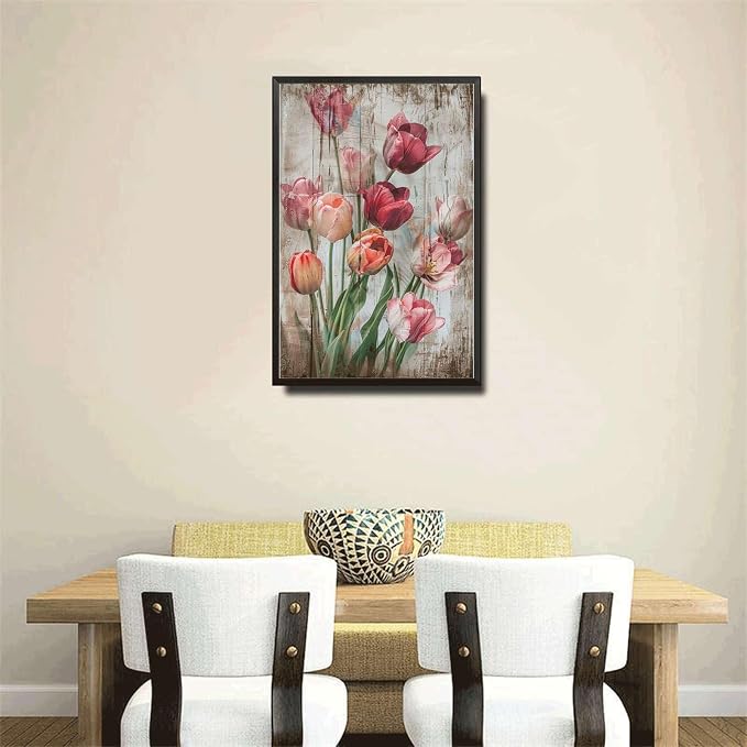 Metal Sign Tin Sign Vintage Wall Art Vintage Tulips Tin Sign for Rustic Wall Art Shabby Chic Interiors and Corrosion Resistant Aluminu Gardening Decor Gift for Bar 12×16 Inches with Metal Frame