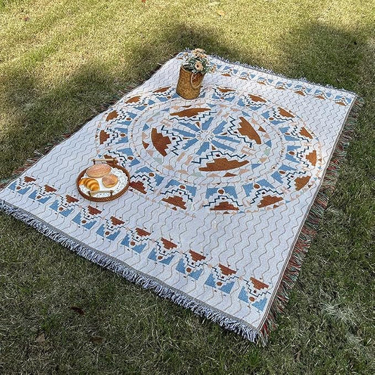 White Picnic Blanket, Extra Large Soft Cotton Gauze Picnic Rug 71"x71", Lightweight Breathable Blanket, Machine Washable for Beach, Camping, Park, Couples (Weave Hues - No Straps)