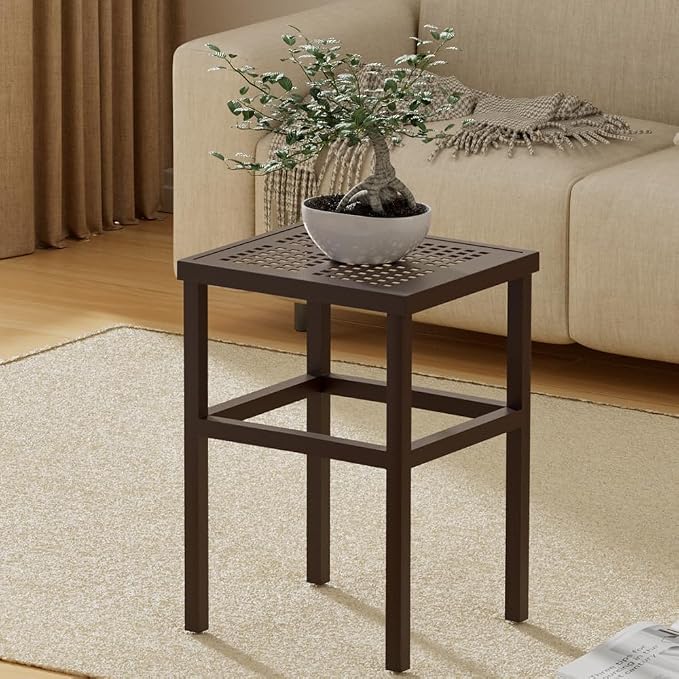 Tall Plant Stand 23" Aluminum Indoor &Outdoor Rustproof | Extra-Sturdy 23" tall Aluminum Plant Stand – Ideal for Patios, Gardens, Living Room Decoration (Brown)