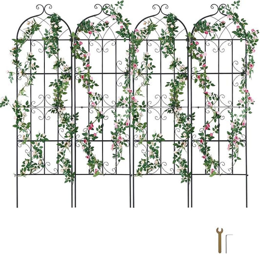 VEVOR 71 x 20 in, 4 Packs Rustproof Metal Garden Flower Trellis, Outdoor Climbing Rose & Cucumber Support, Decorative Clematis Trellis for Courtyards & Lawns