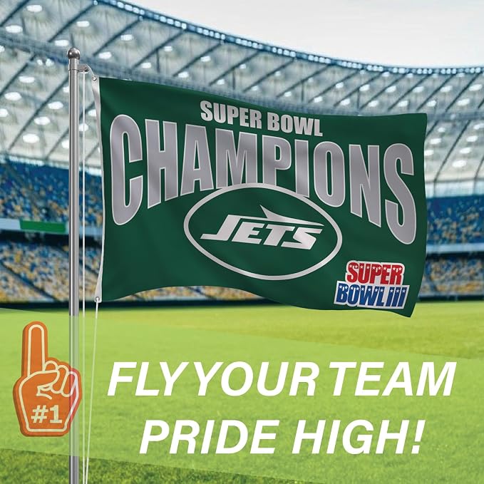 Team Sports America NFL New York Jets Multi-Win Superbowl Champions 3x5 Flag for Outside with Grommets | Outdoor & Indoor | Heavy Duty Flag & Banner | Works with Flag Pole for Outside House